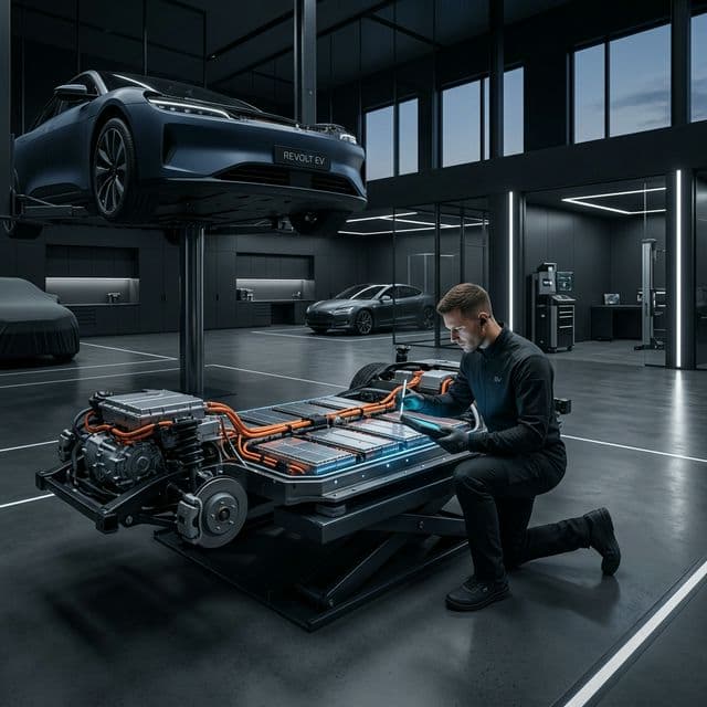 Mechanic working on EV battery